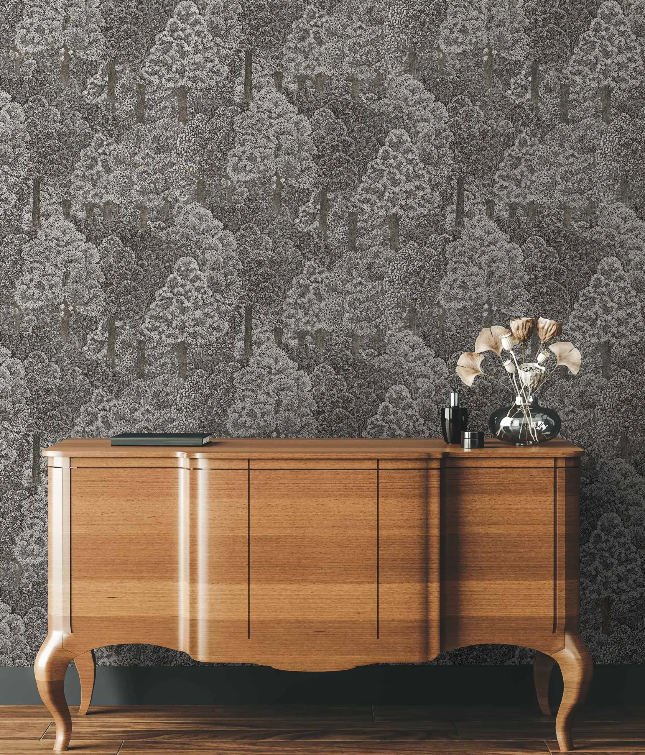 Dark Grey Embossed Wallpaper – Natural Glittering (24107-3)